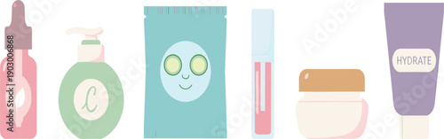 Beauty and Skincare Products Set Isolated on White Background Flat Vector Illustration