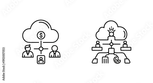 Cloud Network Diagram Icons: Finance and Hierarchy
