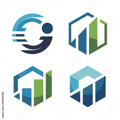 Four abstract corporate finance in blue and green color schemes