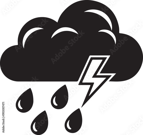 A dark cloud with rain and lightning, symbolizing a stormy weather condition Vector