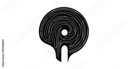 Abstract swirling black and white pattern with a central white circle