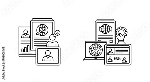 ESG Business Concept Icons: Sustainability, Corporate Responsibility, Global Impact