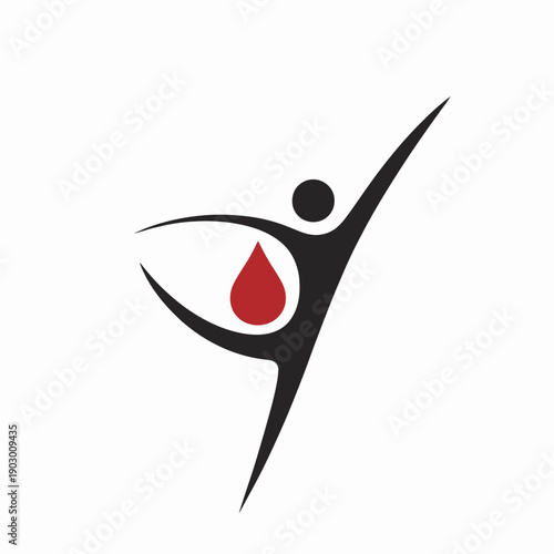 Minimalist black and red drop with stylized human figure