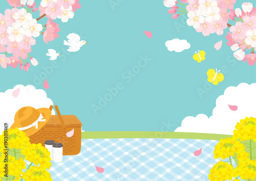 春のピクニック　風景イラスト