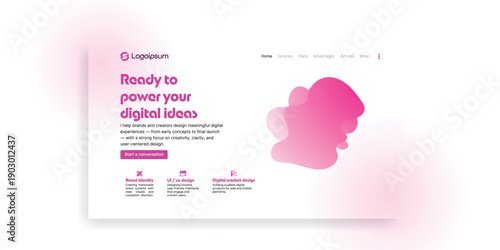 Digital Ideas Website: A modern website landing page design features a bold title and tagline with an abstract graphic element.