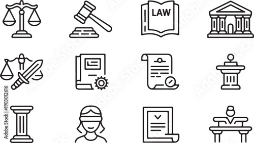 Justice & Legal System Line Icons