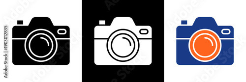 Digital Camera Icon Set Glyph Vector Illustration