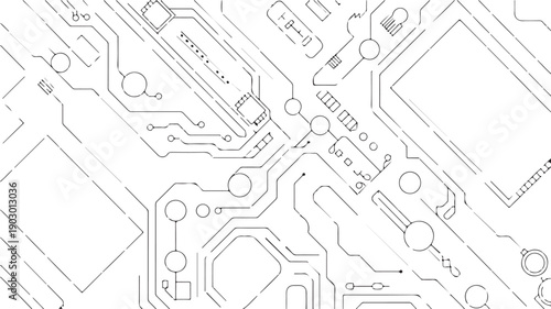 Circuit Board Pattern in Minimalist Monochrome with Fine Line Art for Tech Background