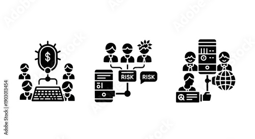 Business icons: data analytics, teamwork, risk management, global network