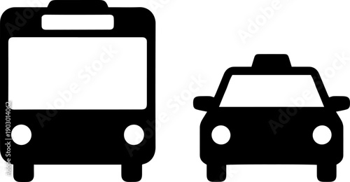 Simple icons of bus and car in black