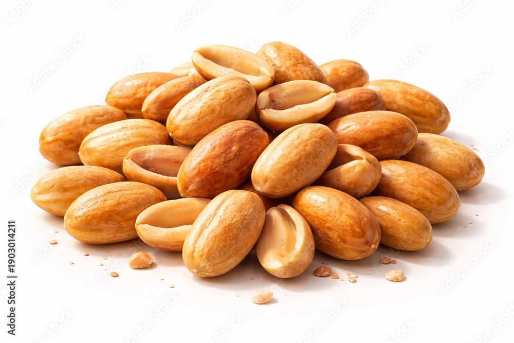 Obraz premium A clean 3D close-up illustration of roasted peanuts piled together. With strong depth with layered nuts, lightly textured roasted surfaces, warm golden-brown tones, subtle highlights, soft shadows