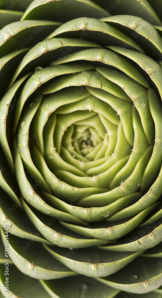 Fototapeta premium Tightly packed concentric layers of green foliage display intricate natural geometry.