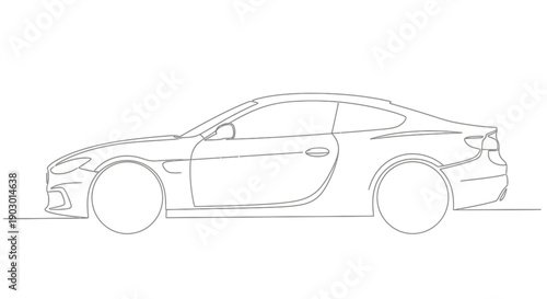 Minimalist line art illustration of a modern two-door sports car in side profile on a clean white background.