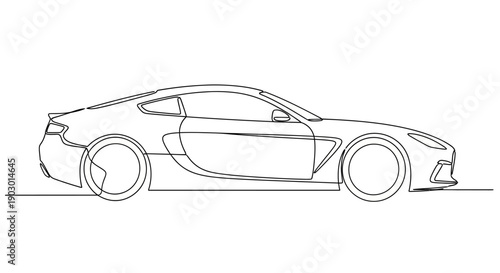Continuous line drawing of a modern luxury sports car, showcasing its sleek design and automotive elegance in a minimalist style.