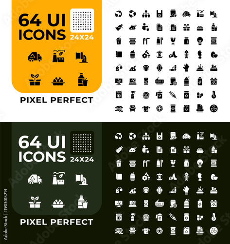 Waste management glyph ui icon set for day and night mode. Litter disposal. Environmental care. Garbage recycling. Black solid symbols vector iconset. User interface elements collection, pixel perfect