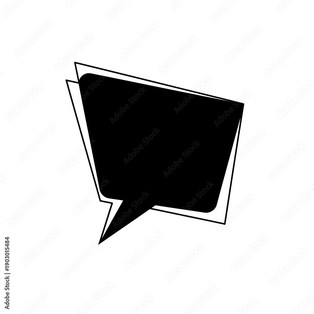 Naklejka premium A stylized black speech bubble with a white outline on a white background.