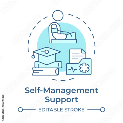 Self management support soft blue concept icon. Medical education, patient care. Health records. Round shape line illustration. Abstract idea. Graphic design. Easy to use in presentation, booklet
