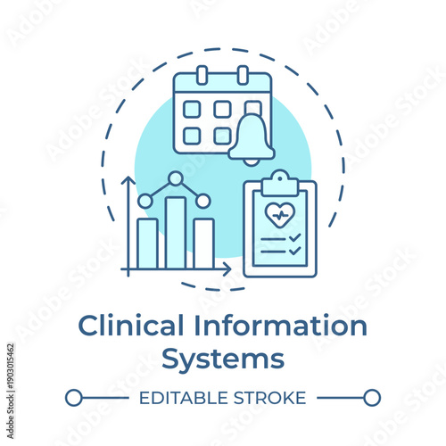 Clinical information systems soft blue concept icon. Healthcare system, medication alerts. Round shape line illustration. Abstract idea. Graphic design. Easy to use in presentation, booklet