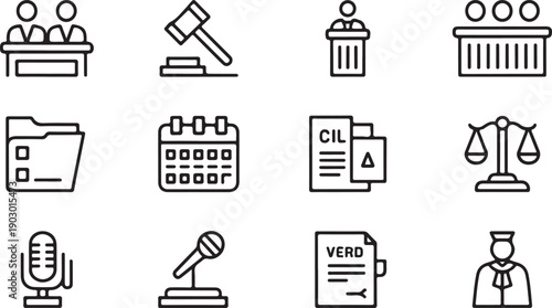 Courtroom & Legal Procedure Line Icons