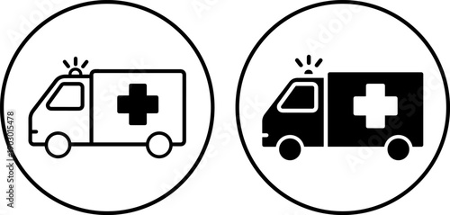 Ambulance icons in different styles for medical use