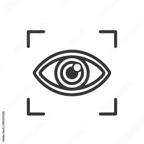 A minimalist line art icon representing an eye within a square focus frame.