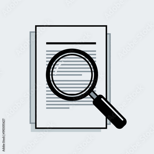 A magnifying glass is placed over a document, highlighting the text for close examination.