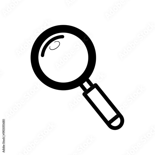 A simple black and white line drawing of a magnifying glass with a handle.