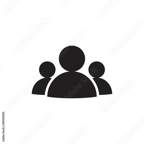 A simple black silhouette icon representing a group of three people, with one larger figure in the center and two smaller figures on either side.