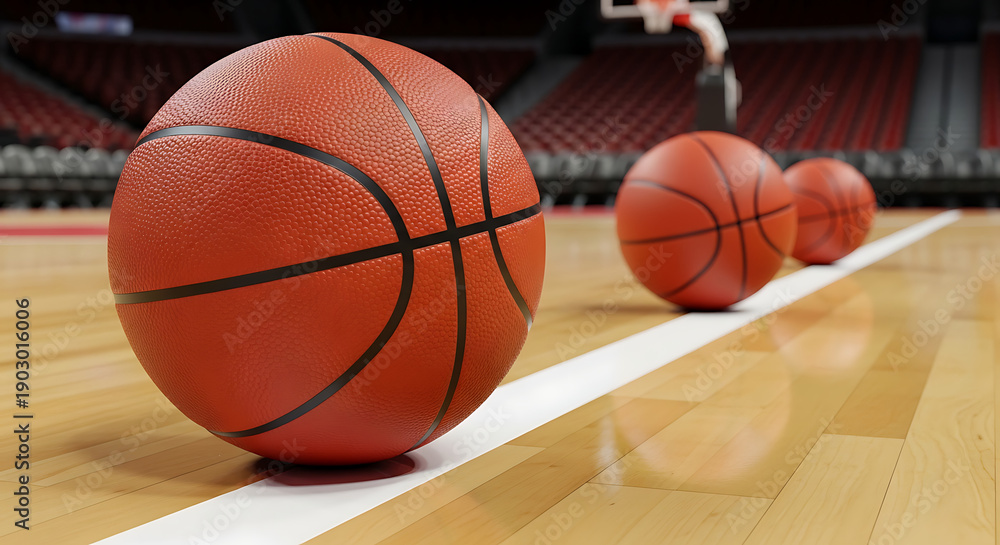 Naklejka premium Basketballs on Court Arena Sports Game Focus