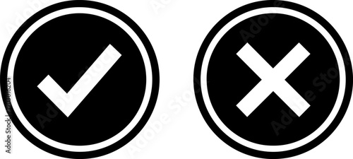 Checkmark and cross icons in black and white for approval and rejection
