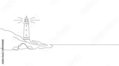Lighthouse tower in one continuous line drawing Vector Image