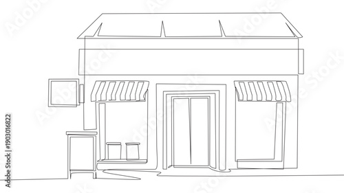 One continuous line drawing of a coffeehouse, coffee shop or cafe concept. Doodle vector illustration in simple linear style.