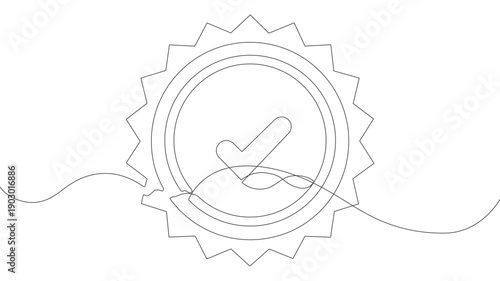 One continuous line art award badge. 