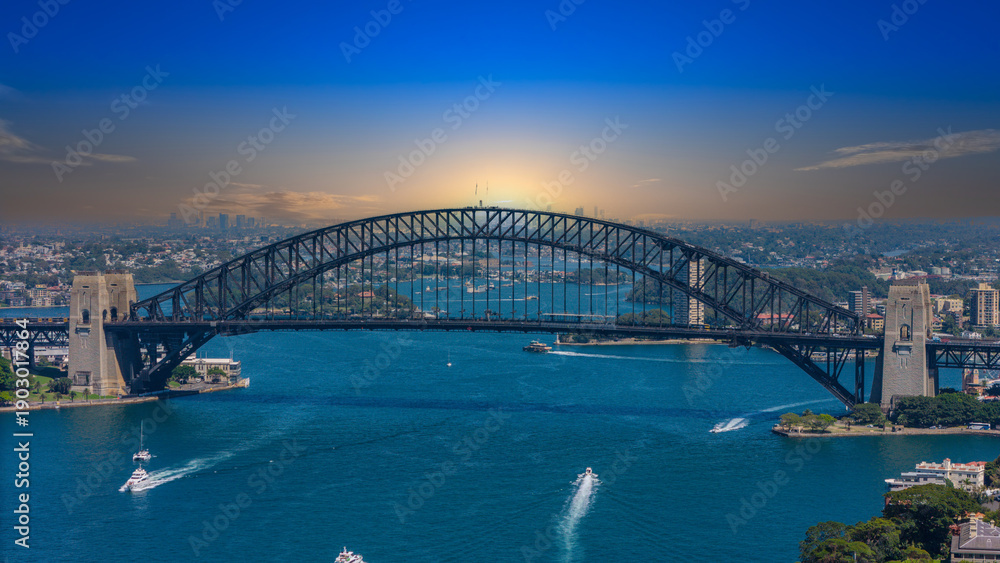 Fototapeta premium 5 February 2026 Aerial View of Sydney Harbour Circular Quay cruise Liner on a nice Summer day beautiful Sky in Sydney NSW Australia