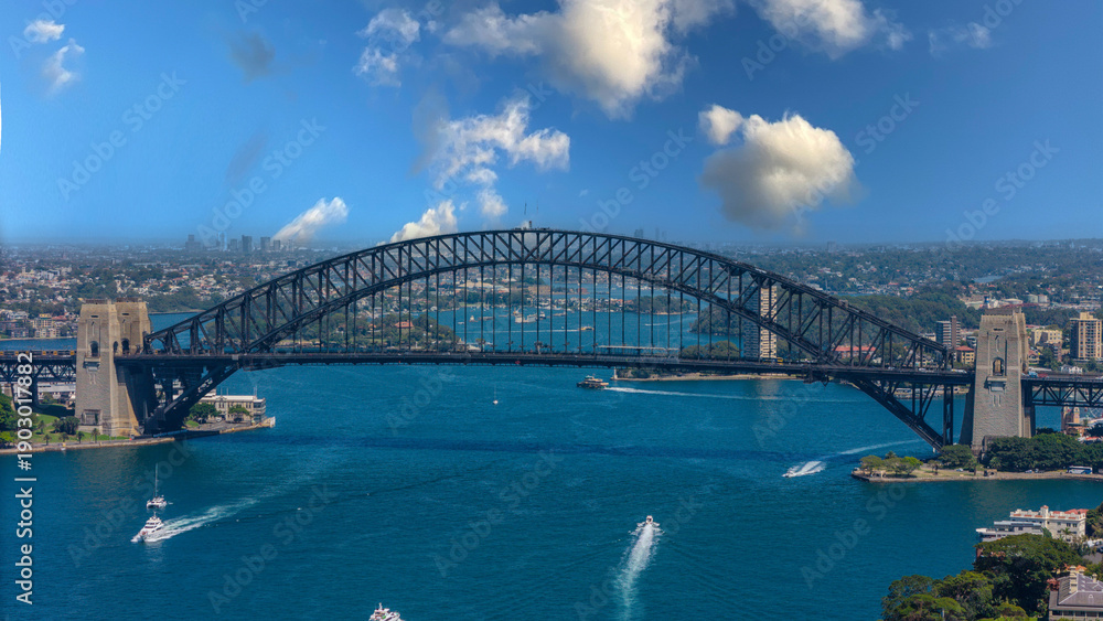 Fototapeta premium 5 February 2026 Aerial View of Sydney Harbour Circular Quay cruise Liner on a nice Summer day beautiful Sky in Sydney NSW Australia