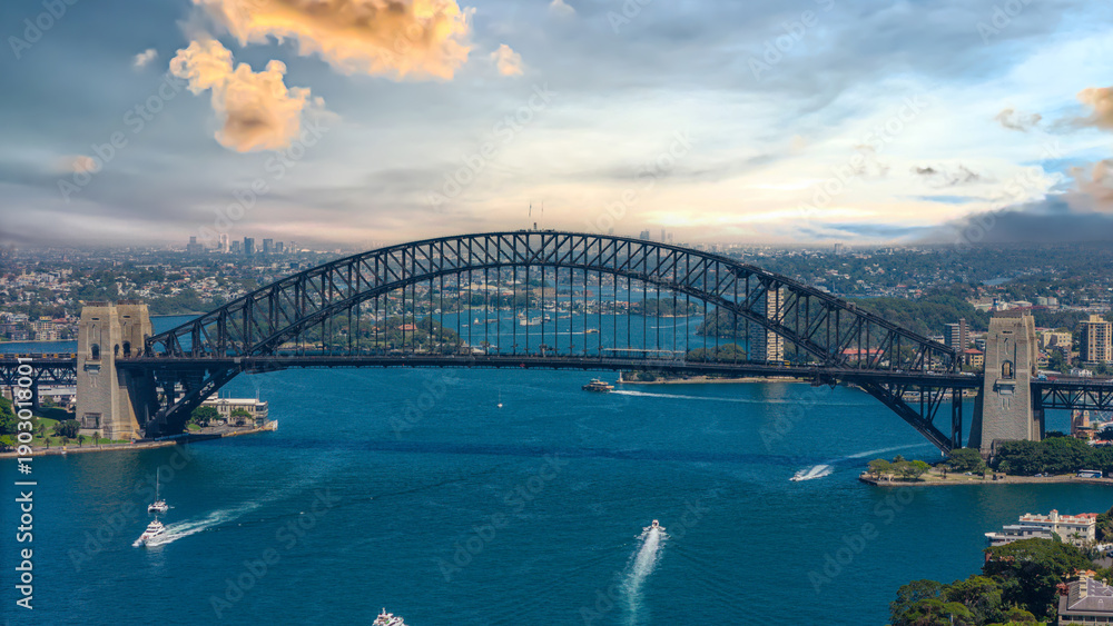 Obraz premium 5 February 2026 Aerial View of Sydney Harbour Circular Quay cruise Liner on a nice Summer day beautiful Sky in Sydney NSW Australia