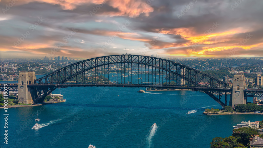 Obraz premium 5 February 2026 Aerial View of Sydney Harbour Circular Quay cruise Liner on a nice Summer day beautiful Sky in Sydney NSW Australia
