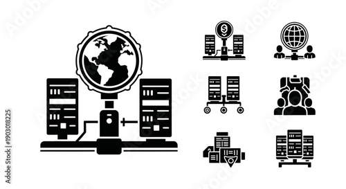 Global Network Servers and Data Center Technology Icons
