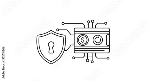 Secure Digital Payment Icon: Shield and Credit Card Chip