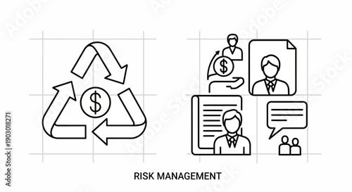 Risk Management Icons: Recycling Money and Business Teamwork