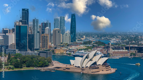 Photography 5 February 2026 Aerial View of Sydney Harbour Circular Quay cruise Liner on a ni