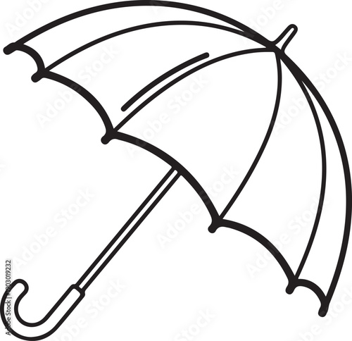 A black and white illustration of an umbrella shielding from falling raindrops Vector