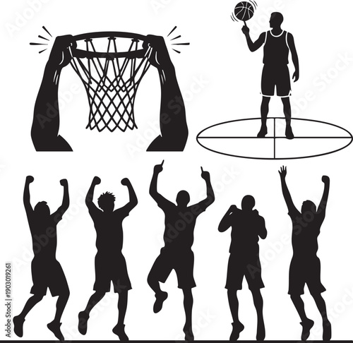Basketball Silhouettes Set with Dunk, Celebration, and Player Poses