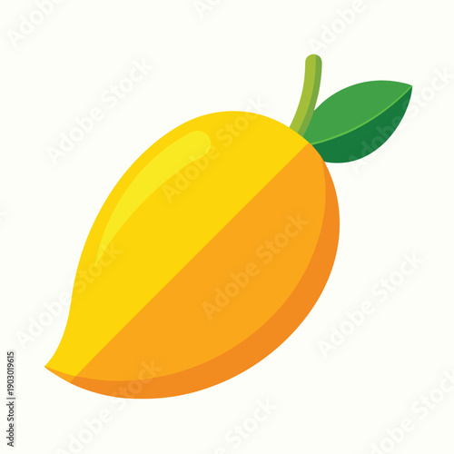 Yellow Mango Fruit with Green Leaf and Stem on White Background orange
