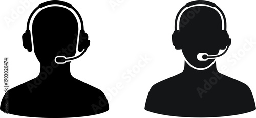 Black Silhouette of Customer Service Agent with Headset and Microphone Icon