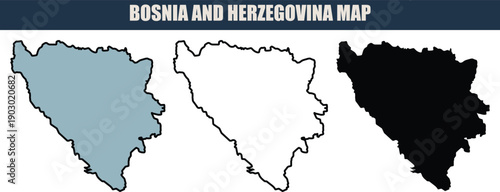 Bosnia and Herzegovina  map vector three style on transparent background