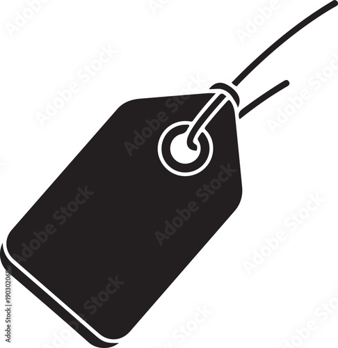 A black price tag with a silver twist tie attached to it. Vector