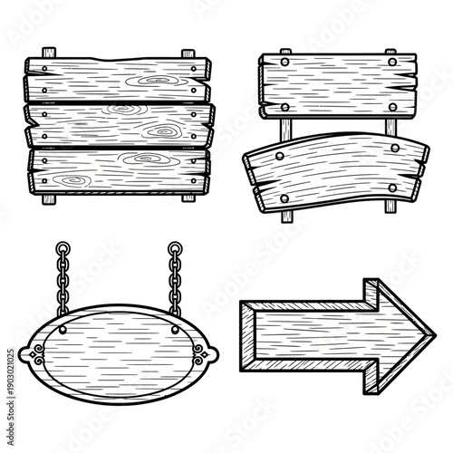 Wooden signs in various shapes and styles for directional and informational use