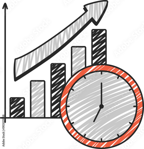 Hand Drawn Stock Chart and Clock Illustration