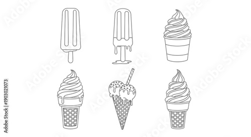 Collection of ice cream illustrations in various styles